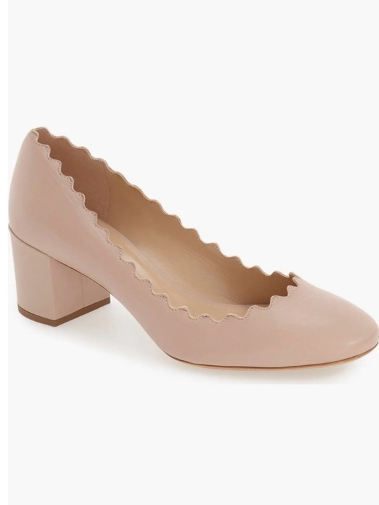 Chloe Shoes - Chloe Lauren Nude Scalloped Block Heel Pump Shoes